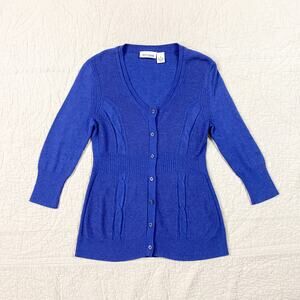 DKNY Babydoll Cardigan Top Blue Knit Womens Medium Preppy Twee Y2K Ditsy